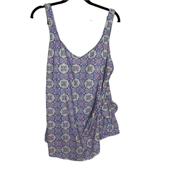 Maxine of Hollywood Blue Patterned One Piece Swimsuit Dress Sz 22W - Picture 1 of 8